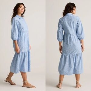 Quince 100% Organic Cotton Poplin Midi Tunic Dress Tribeca Stripe Medium NEW